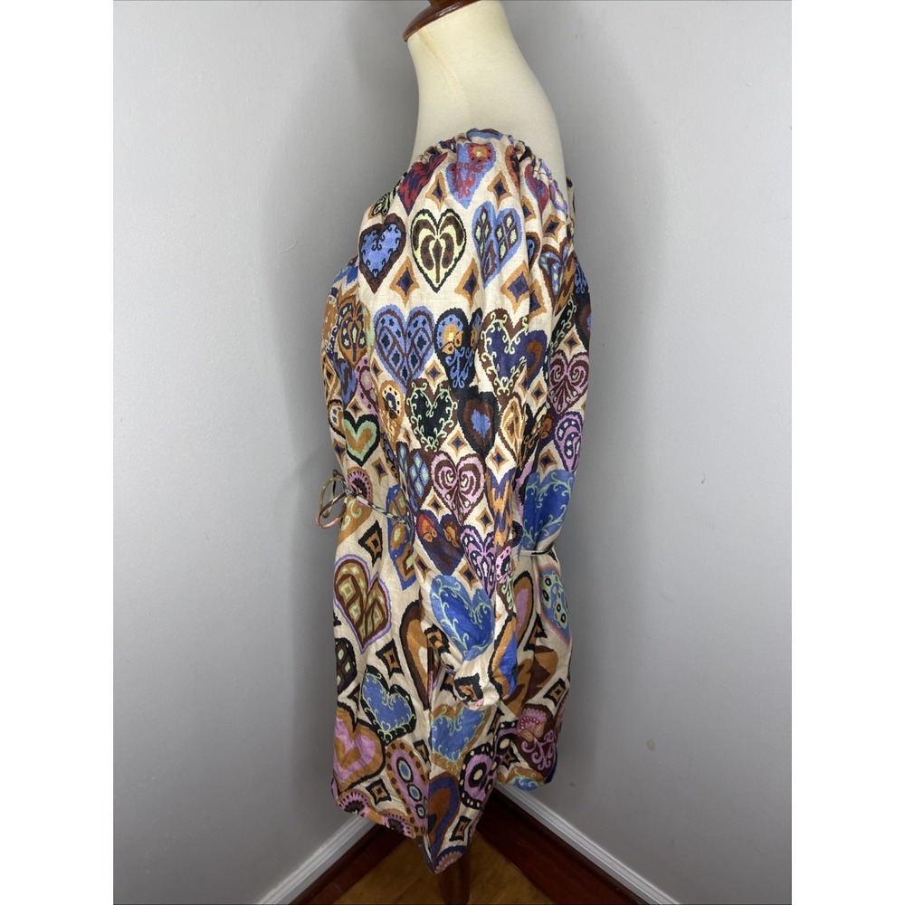 NEW FARM RIO Cream Hearts Ikat Puff Sleeve Dress Sz Small - Picture 3 of 11